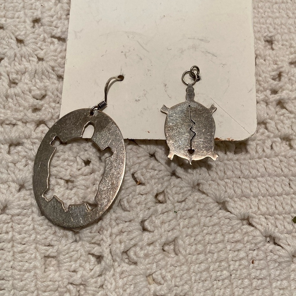 Turtle earrings silver hand made in Alaska honu spirit guide earrings